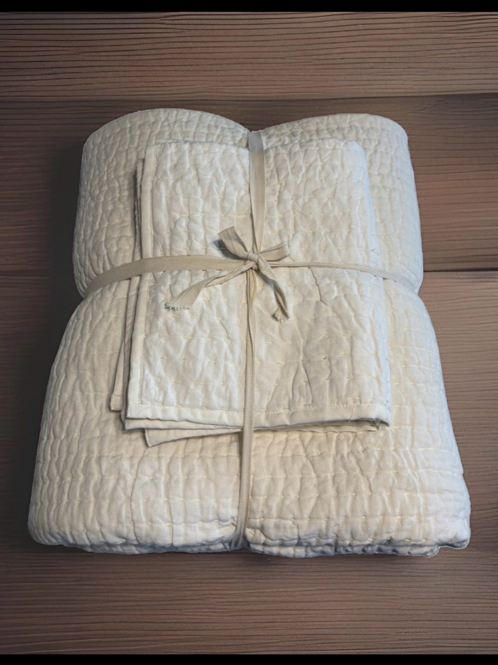 Quince European Linen Cotton Stitch Quilt Set - Full/Queen - Ivory
